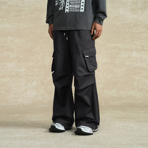 BONELESS解构口袋伞兵裤双褶工装裤宽松直筒长裤冬百搭抽绳休闲裤