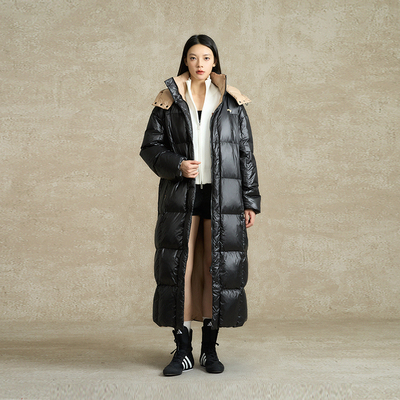 BONELESS黑金保暖超长羽绒服冬季加厚宽松潮流可拆帽鸭绒防寒外套