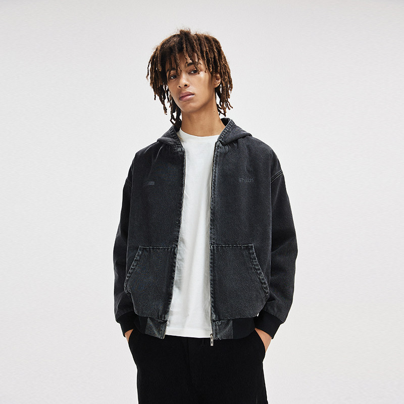 BONELESS水洗做旧牛仔连帽外套刺绣logo简约夹克美式高街上衣男,男装,牛仔外套,淘宝优惠券,粉丝福利购,淘宝优惠卷