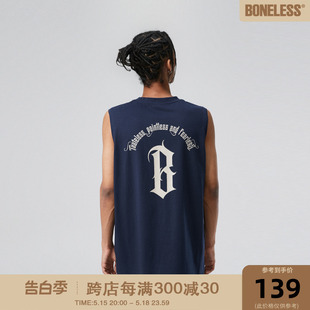 T恤 弧形基础字体logo印花运动篮球背心潮牌男无袖 美式 BONELESS