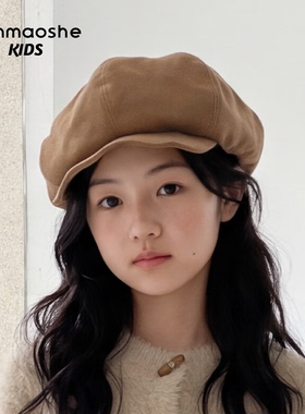 研帽社KIDS 秋冬贝雷帽女童羊毛呢帽子云朵风保暖八角报童帽小头