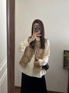 绯黄色宝相花满分桑蚕丝宋锦马甲胸围104衣长57新中式国风盘口