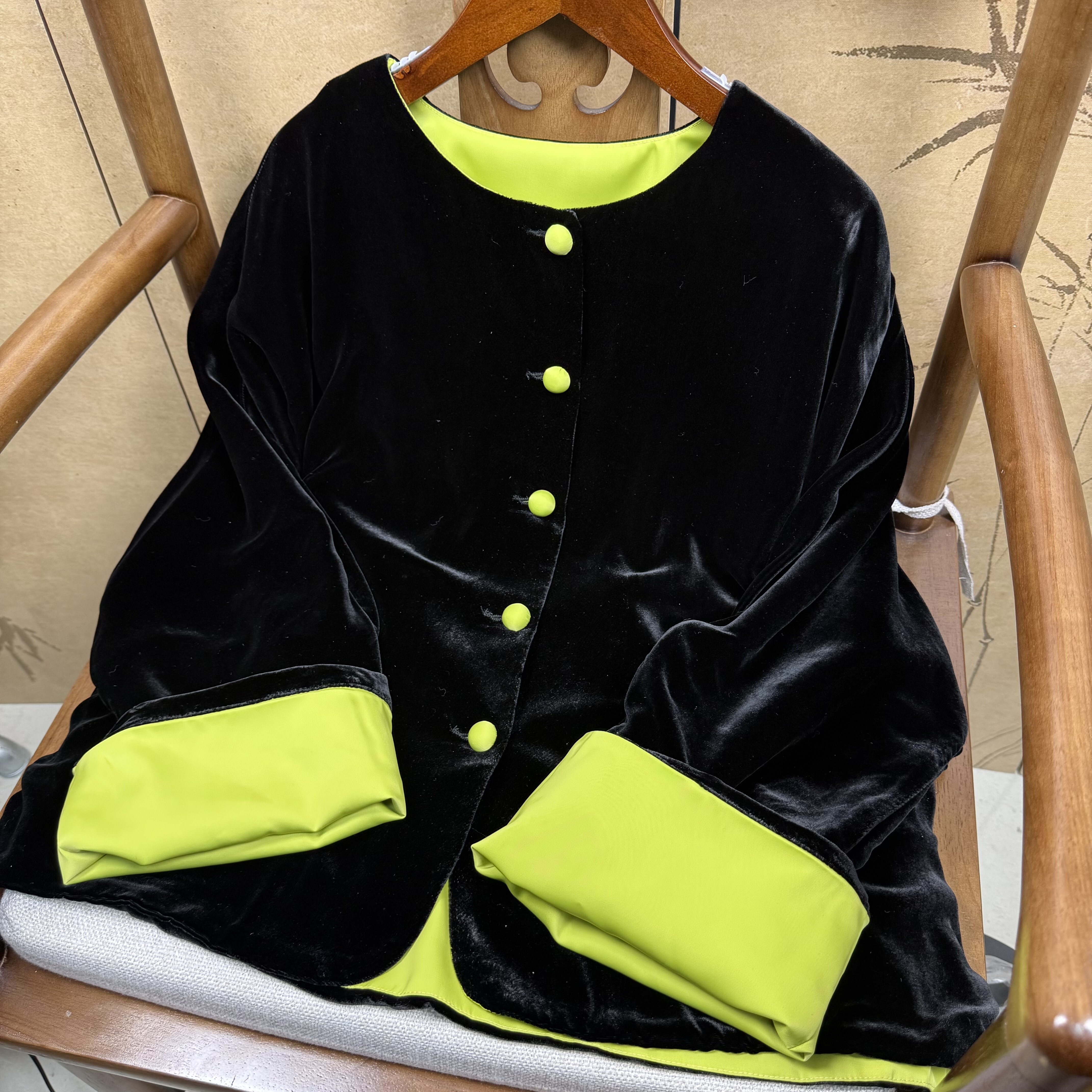 100%桑蚕丝真丝丝绒外套新中式国风2025女装新款冬季丝绒外套对襟