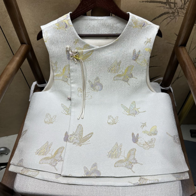 满分桑蚕丝蝴蝶四重围老宋锦马甲新中式国风气质设计款马甲