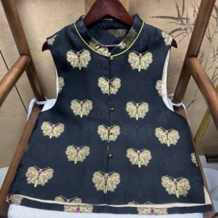 100%桑蚕丝四重围老宋锦蝴蝶马甲新中式国风气质款显白对襟马夹