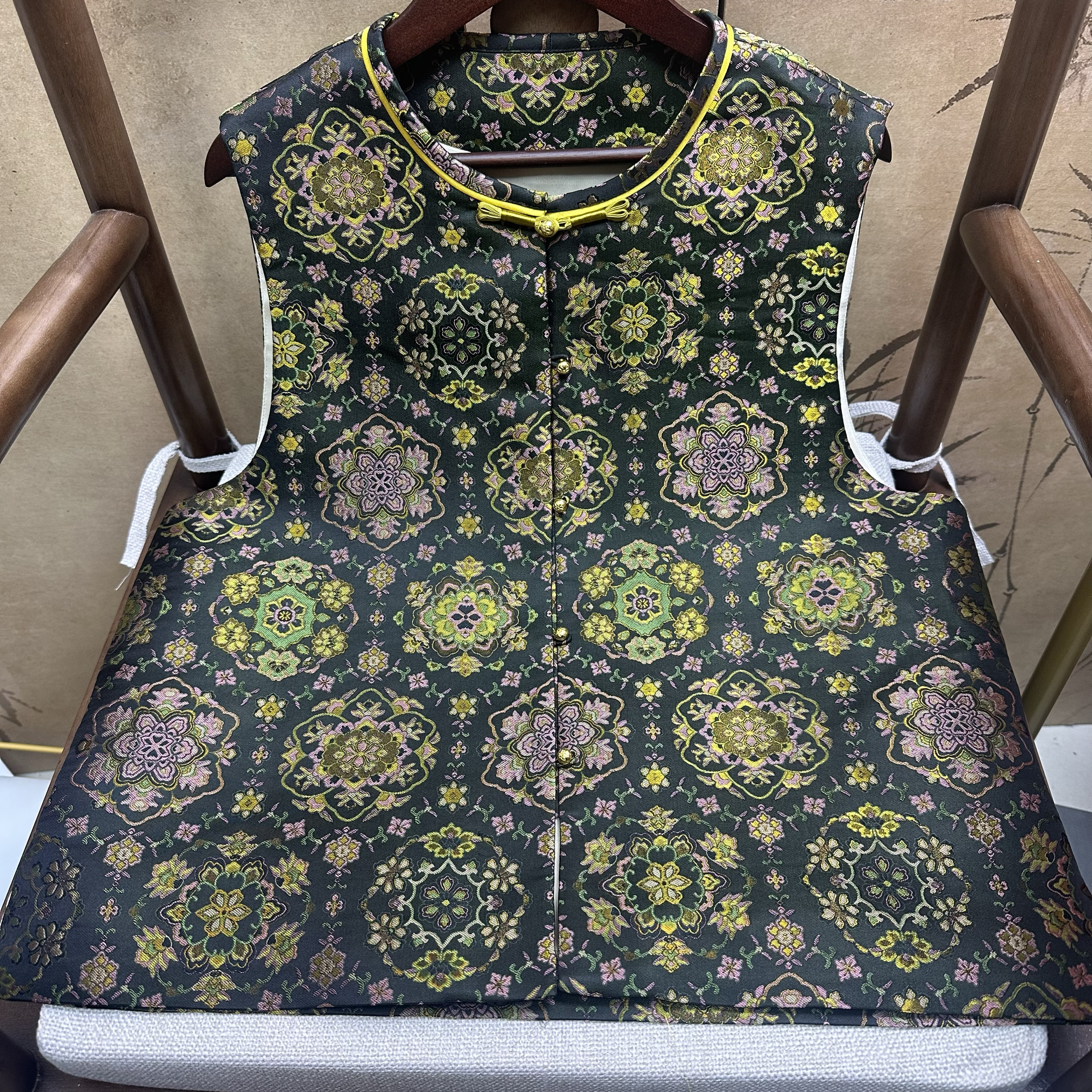 满分桑蚕丝黑金敦煌宝相花织金老宋锦马甲新中式国风马甲胸围104