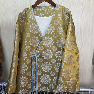 高端满分桑蚕丝五重围老宋锦绯黄宝相花外套斜襟款新中式国风气质