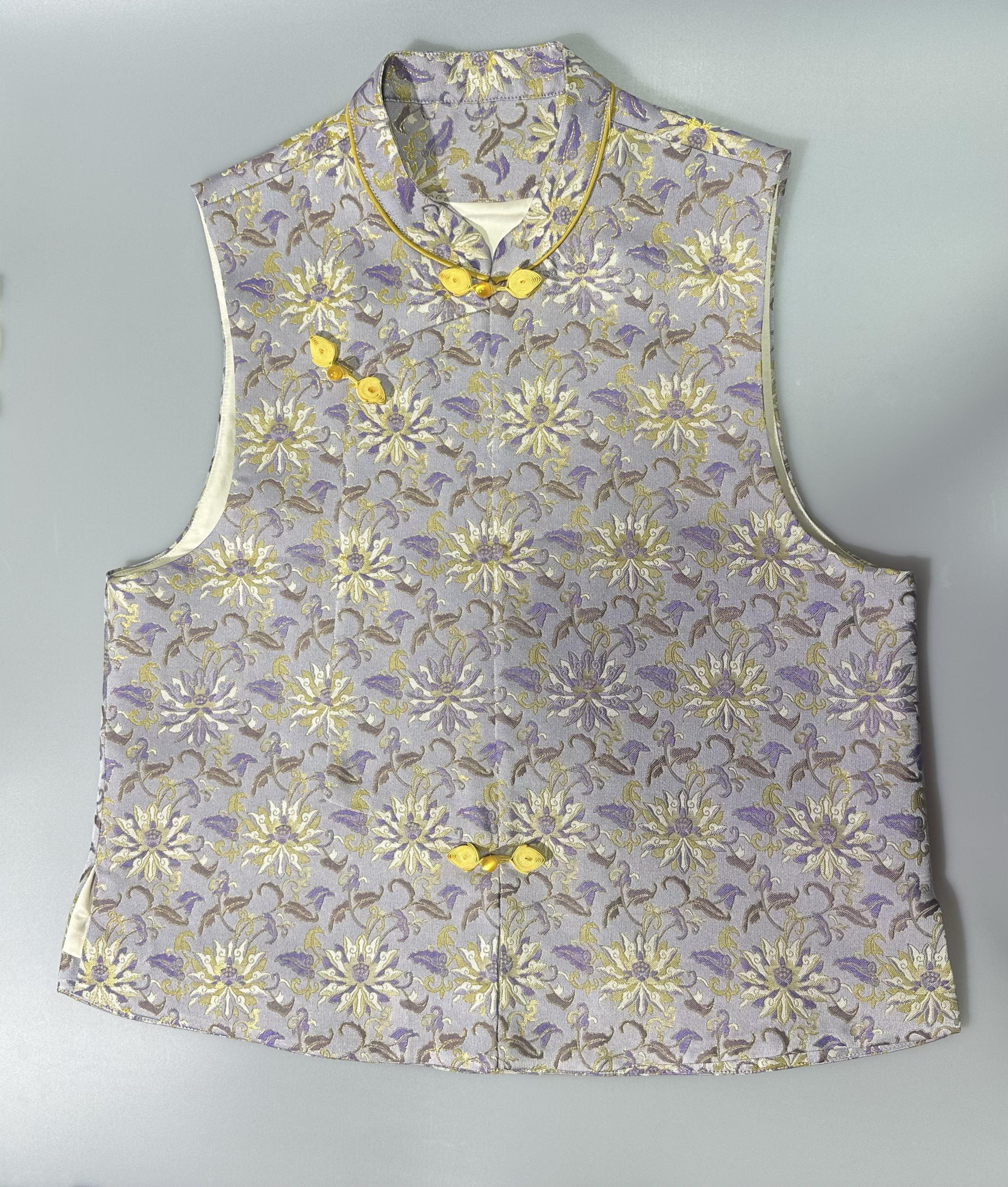 香芋紫织金老宋锦步步生莲 胸围103衣长59满分桑蚕丝新中式马甲