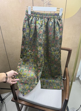 100%桑蚕丝香云纱花萝花格九分裤休闲版夏季凉快通勤穿搭女2025