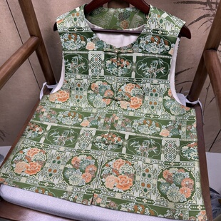 满分桑蚕丝三马宋锦绿色春华秋实30姆米马甲新中式国风真丝马夹