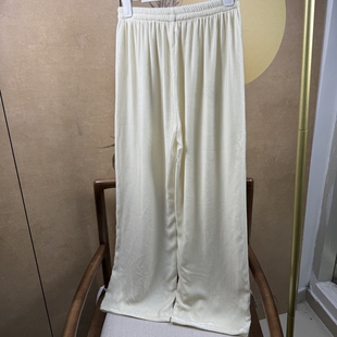 2025新款 通勤穿搭秋季 百搭 休闲版 100%桑蚕丝奶白色真丝丝绒直筒裤