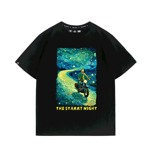 世界名画向日葵星空夜复古摩托mini cabrio梵高潮牌联名T恤短袖夏