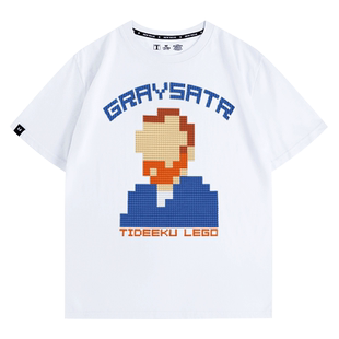 世界名画梵高自画像素风T恤复古印花联名短袖纯棉夏季青少年男装