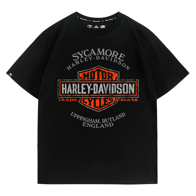 HARLEY潮牌复古印花哈重机车骑行休闲圆领T恤男纯棉夏宽松短袖