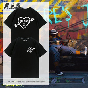 赛博朋克2077强尼银手纹身游戏周边纯棉夏季宽松男短袖休闲T恤衫