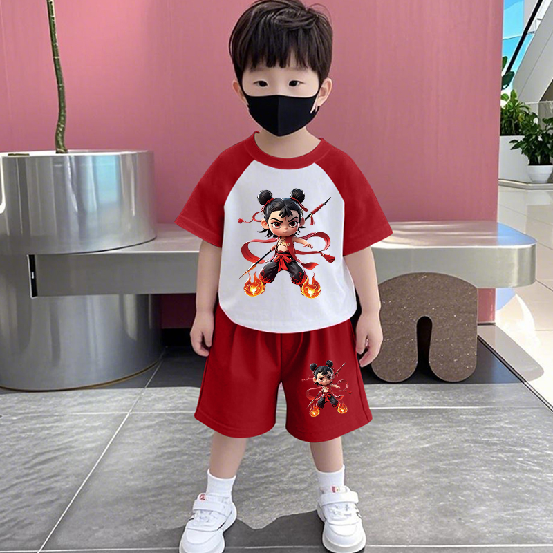 哪吒儿童套装2025新款夏季男童女童短袖短裤两件套宝宝夏装衣服潮