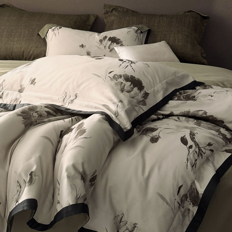 全棉磨毛油墨风秋冬保暖四件套数码印花轻奢高端被套床单床上用品