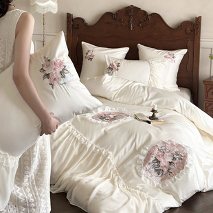 法式公主风全棉刺绣双股长绒棉四件套轻奢纯棉优雅床上用品