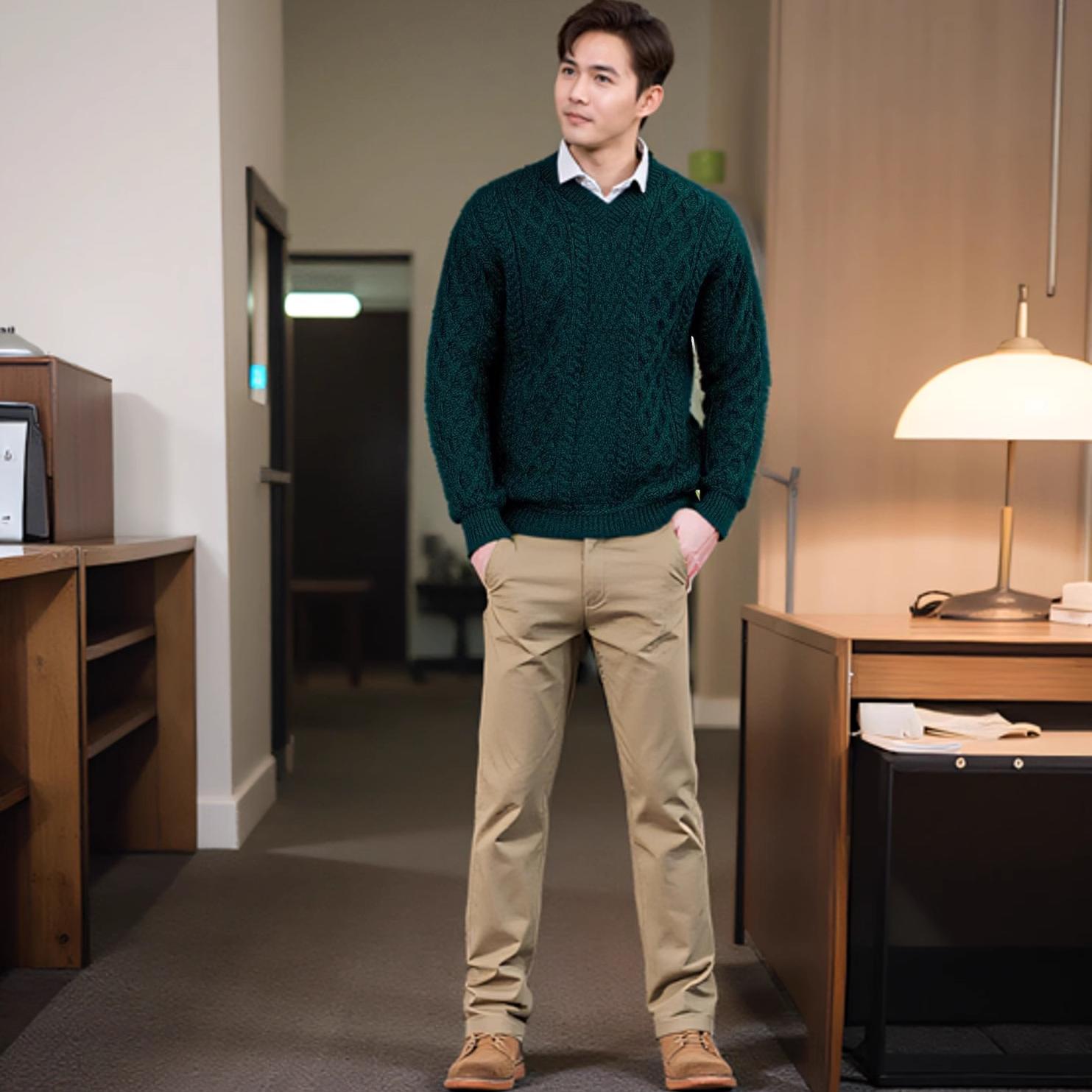 粗线厚毛衣粗毛线秋冬男装鸡心领