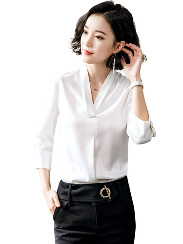 Рубашка, базовый приятный телу осенний костюм, V-образный вырез