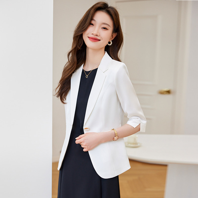 白色西装外套女夏薄款2026夏季高级感中袖西服洋装职业套装套裙
