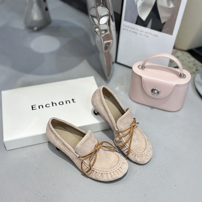 旎彩反绒皮女平底蝴蝶结乐福鞋