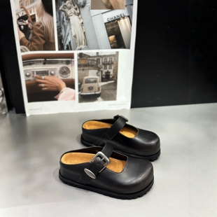 IDO女鞋2026新款厚底做旧皮带扣玛丽珍鞋女时尚百搭包头勃肯半拖