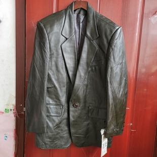 清仓库存男装皮衣进口山羊皮春秋复古上衣外套中长款西装领皮夹克