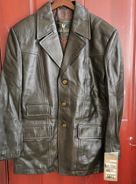 清货库存真皮皮衣男山羊皮西装外套黑色复古西服外套宽松中款上衣