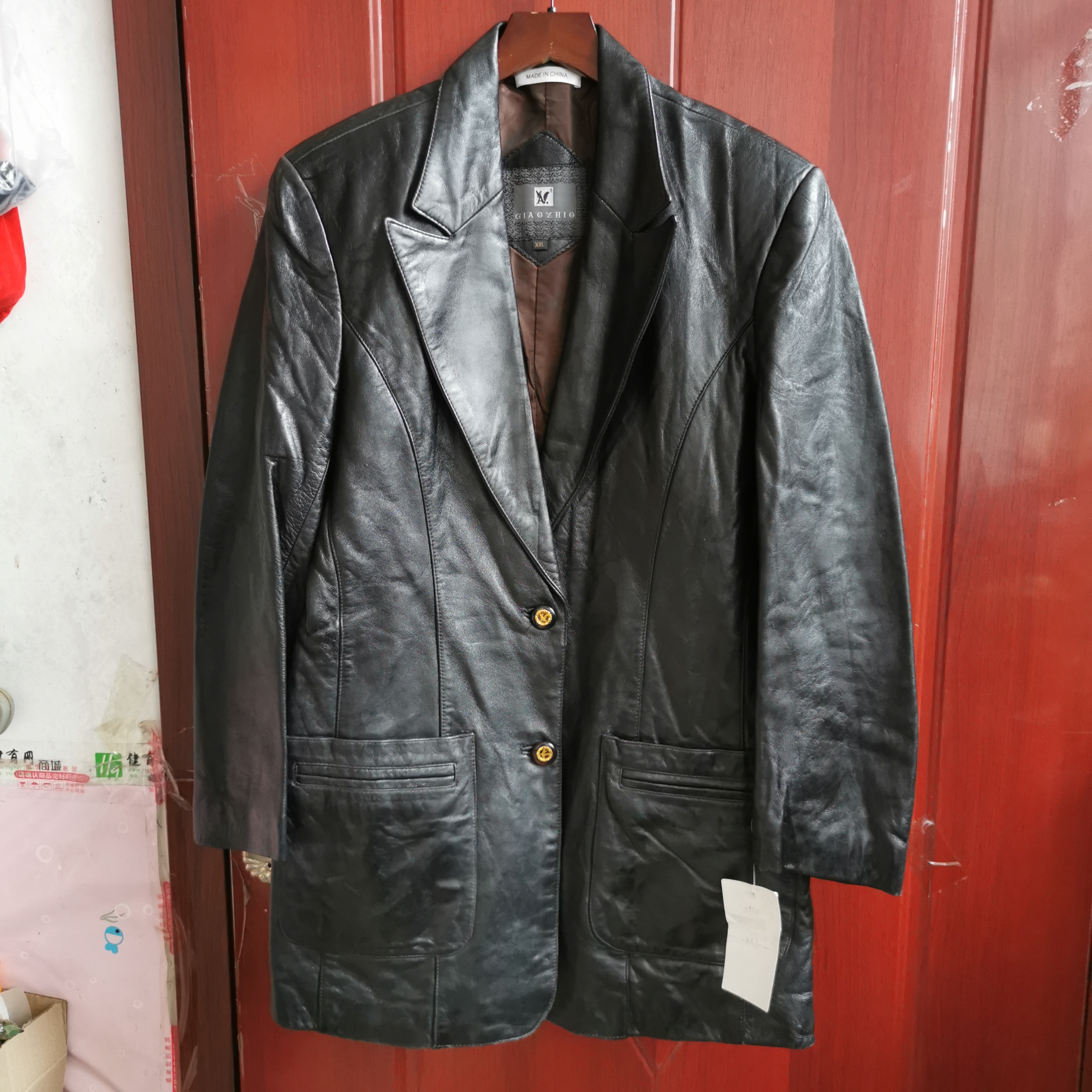 库存清仓女士皮衣山羊皮春秋西装上衣真皮外套收腰系扣西服中长款