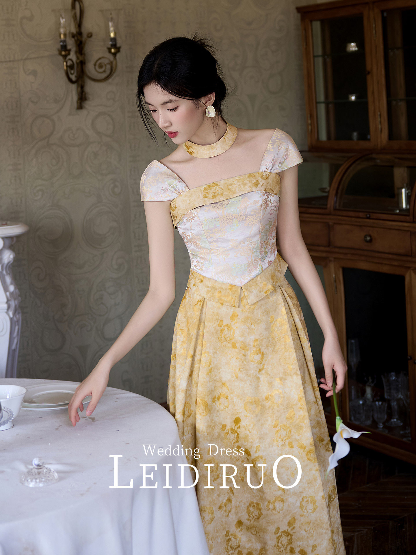Lady Ruo "Tang Zhi" New Chinese Style Exquisite Cheongsam Toasting Dress, Modified Yellow Wedding Dress for Brides and Engagements