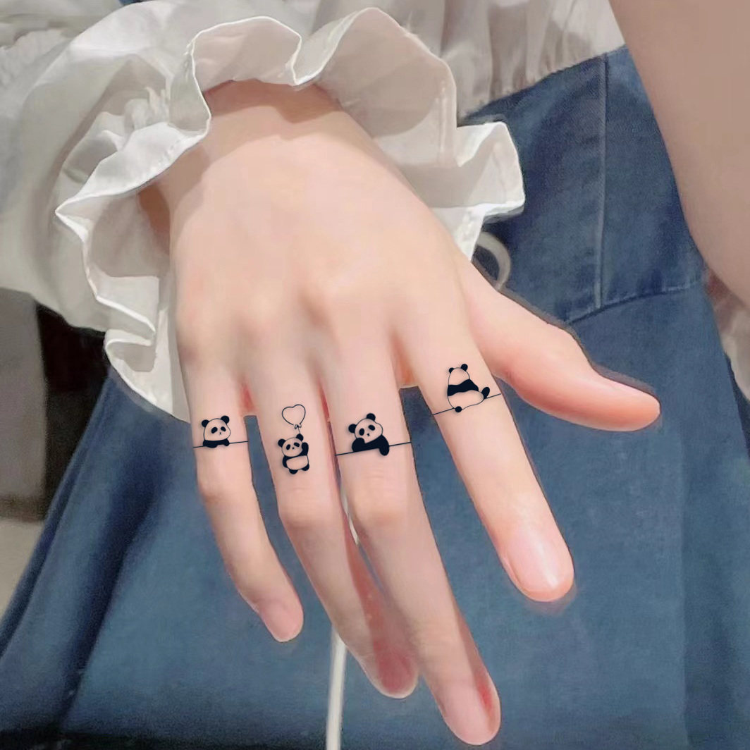 卡通可爱草本果汁逼真防水持久男女情侣熊猫ins风手指脚踝纹身贴