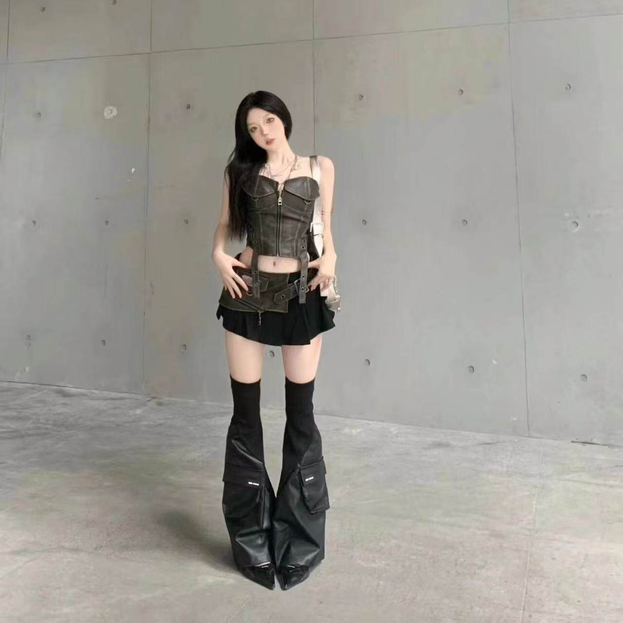 朋克风中筒袜女黑色过膝辣妹风个性袜子
