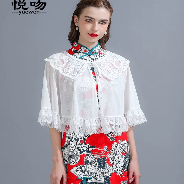 韩版睫毛蕾丝披肩假领子女蝴蝶结系带假衣领毛衣装饰领外搭配裙子