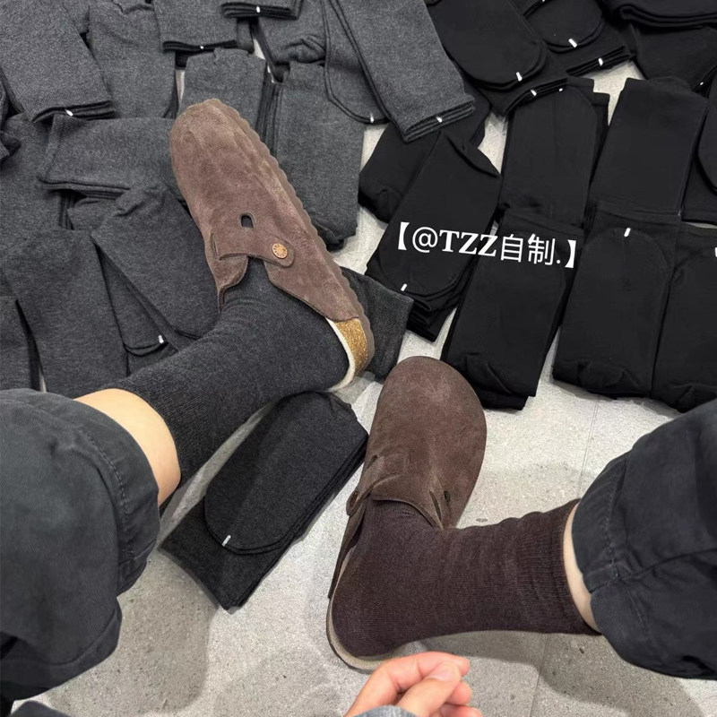 TZZ自制坑条显瘦堆堆袜无骨咖色灰色中筒袜女韩系袜子透气百搭