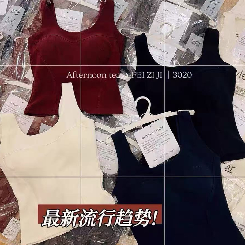 妃子纪3020设计师款吊带背心冬季新款一体式双面磨毛保暖上衣外穿