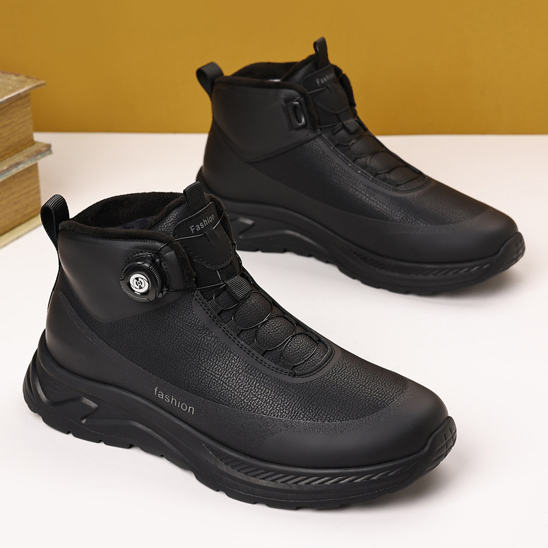 冬季新款真皮羊毛保暖棉鞋纽扣鞋免系带东北大棉鞋软底软面防滑鞋