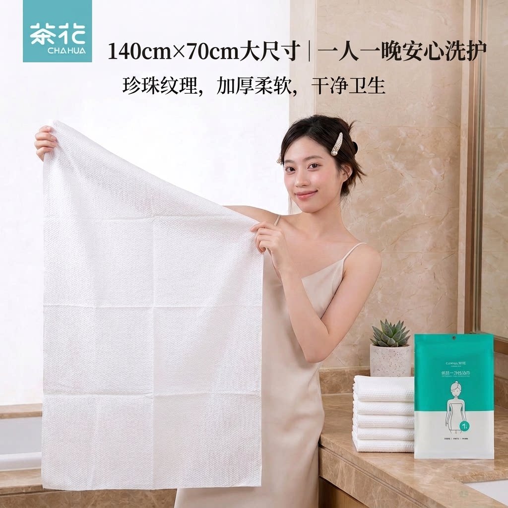 茶花旅行洗护套装一次性浴巾毛巾独立包装酒店出差便携加大强吸水