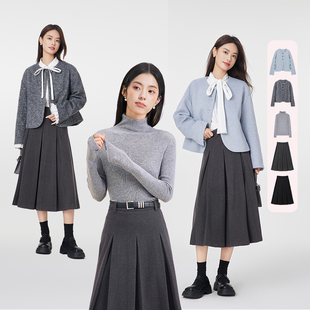 达佳诗灰色短款毛呢外套女冬款小个子教资面试加厚宽松通勤呢大衣