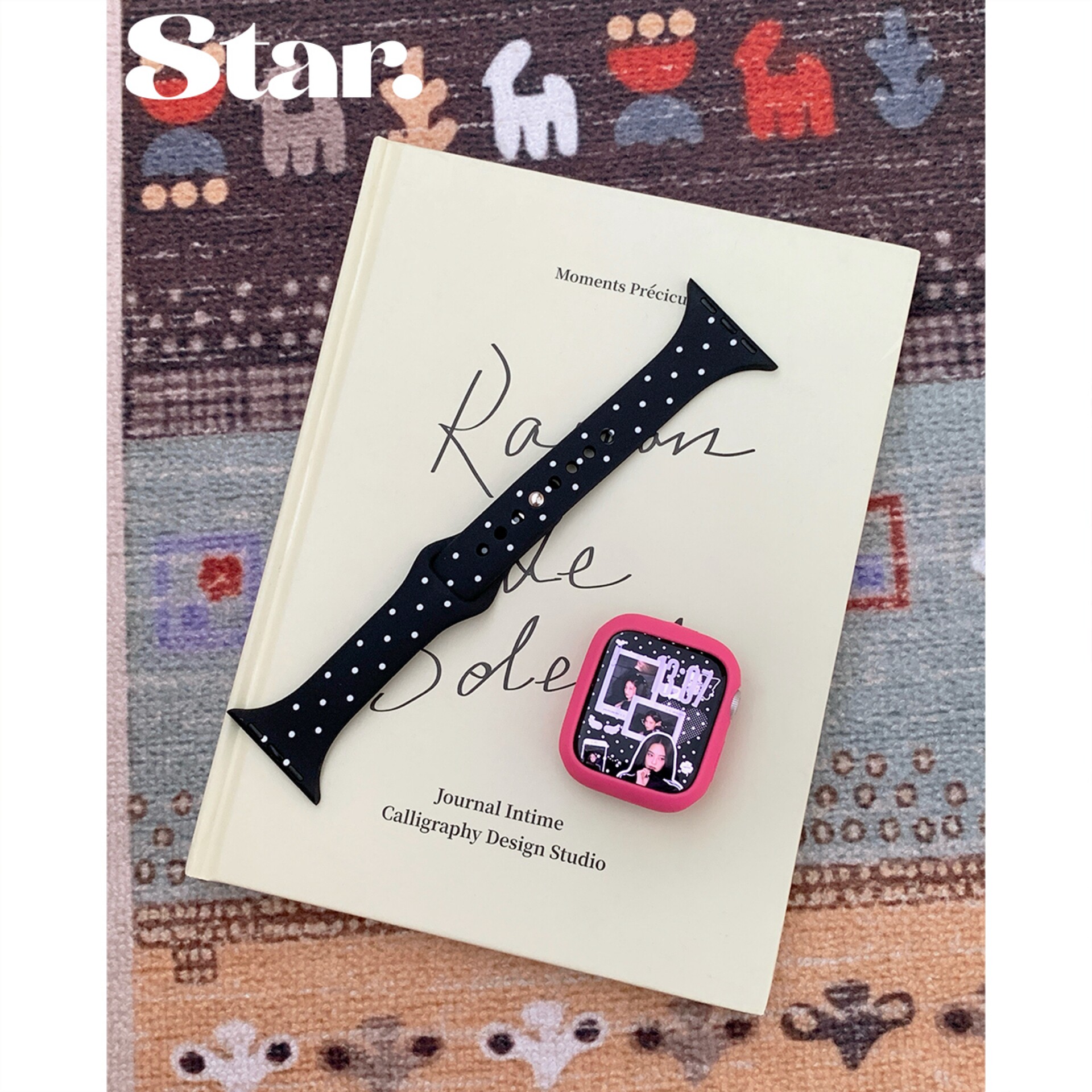 星光记韩系简约黑白波点小蛮腰硅胶表带S12/11苹果手表iwatch1098