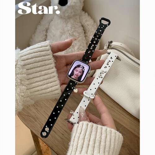 星光记韩系简约可爱黑白波点真皮适用iwatch11/10表带applewatch9