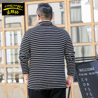 Fat men's clothing, overweight and plus-size long-sleeved high-neck T-shirt, oversized striped loose lapel T-shirt 5XL for fat guys thumbnail 6