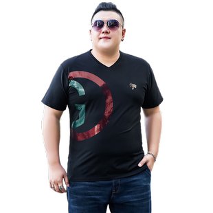 肥胖男装加肥加大码短袖t恤烫钻潮流时尚青少年夜店体恤上衣XXXXL