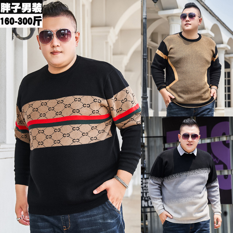 胖子加肥加大码厚款v领毛线衫