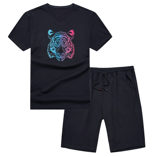 胖人夏天男士卫裤休闲运动套装短袖t恤薄款宽松卫衣两件套XXXXXL