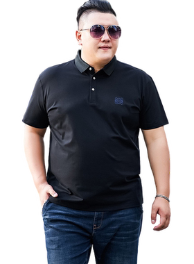 胖子男装加肥加大码夏季宽松短袖t恤肥佬纯黑色商务休闲polo衫7XL