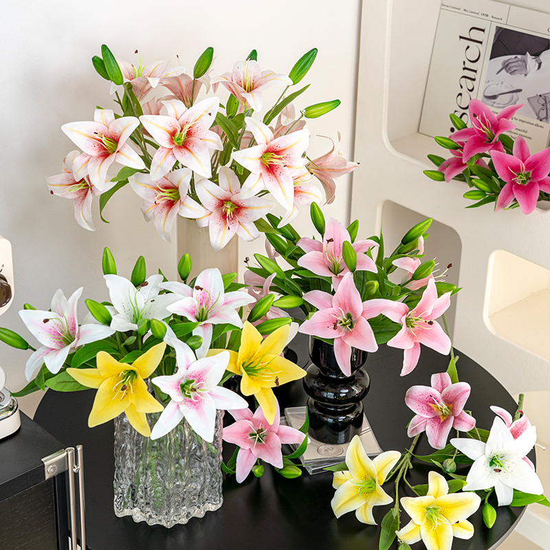 网红手感单枝百合花高级感假花仿真花摆设装饰客厅装饰花摆件插花