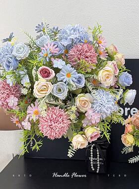 莫奈花园仿真花假花花束摆件高级感玫瑰花仿生花艺餐桌拍照道具花