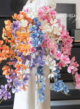 彩色垂感丝印万代兰仿真花花材蝴蝶兰假花客厅摆设装饰花插花摆件