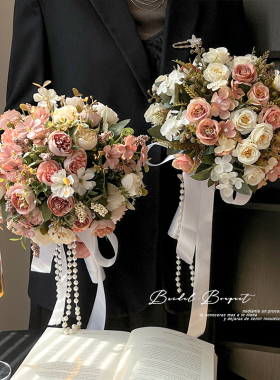 欧式轻奢高级仿生花新娘结婚定制假花花束领证手捧花仿真花装饰花